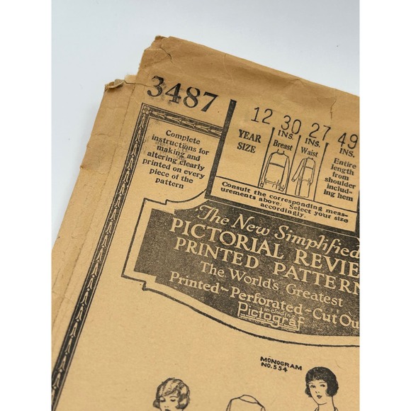 Pictorial Review Vintage 1920's Pattern #3487 Girls Juniors Nightgown Size 12yr - Picture 2 of 7